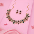 Tehzeeb Creations Gold-Polished Green And Maroon Colour Choker With Dangle Earrings | Grocsy