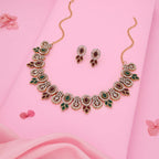 Tehzeeb Creations Gold-Polished Green And Maroon Colour Choker With Dangle Earrings | Grocsy