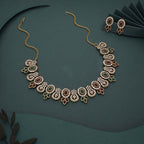 Tehzeeb Creations Gold-Polished Green And Maroon Colour Choker With Dangle Earrings | Grocsy