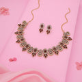 Tehzeeb Creations Gold-Polished Maroon Colour Choker With Dangle Earrings - Swadesiicart