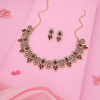 Tehzeeb Creations Gold-Polished Maroon Colour Choker With Dangle Earrings - Swadesiicart