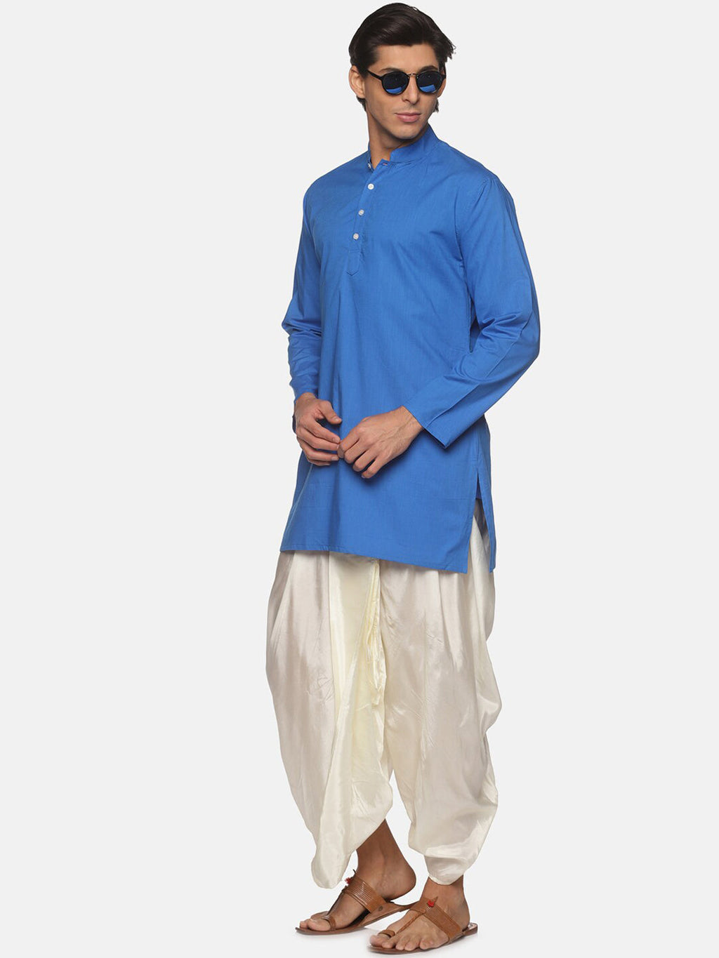 Sethukrishna Men Blue Pure Cotton Kurta with Dhoti Pants | Grocsy