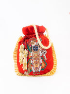 NR By Nidhi Rathi Red & White SHRINATHJI Embroidered Potli Clutch | Grocsy