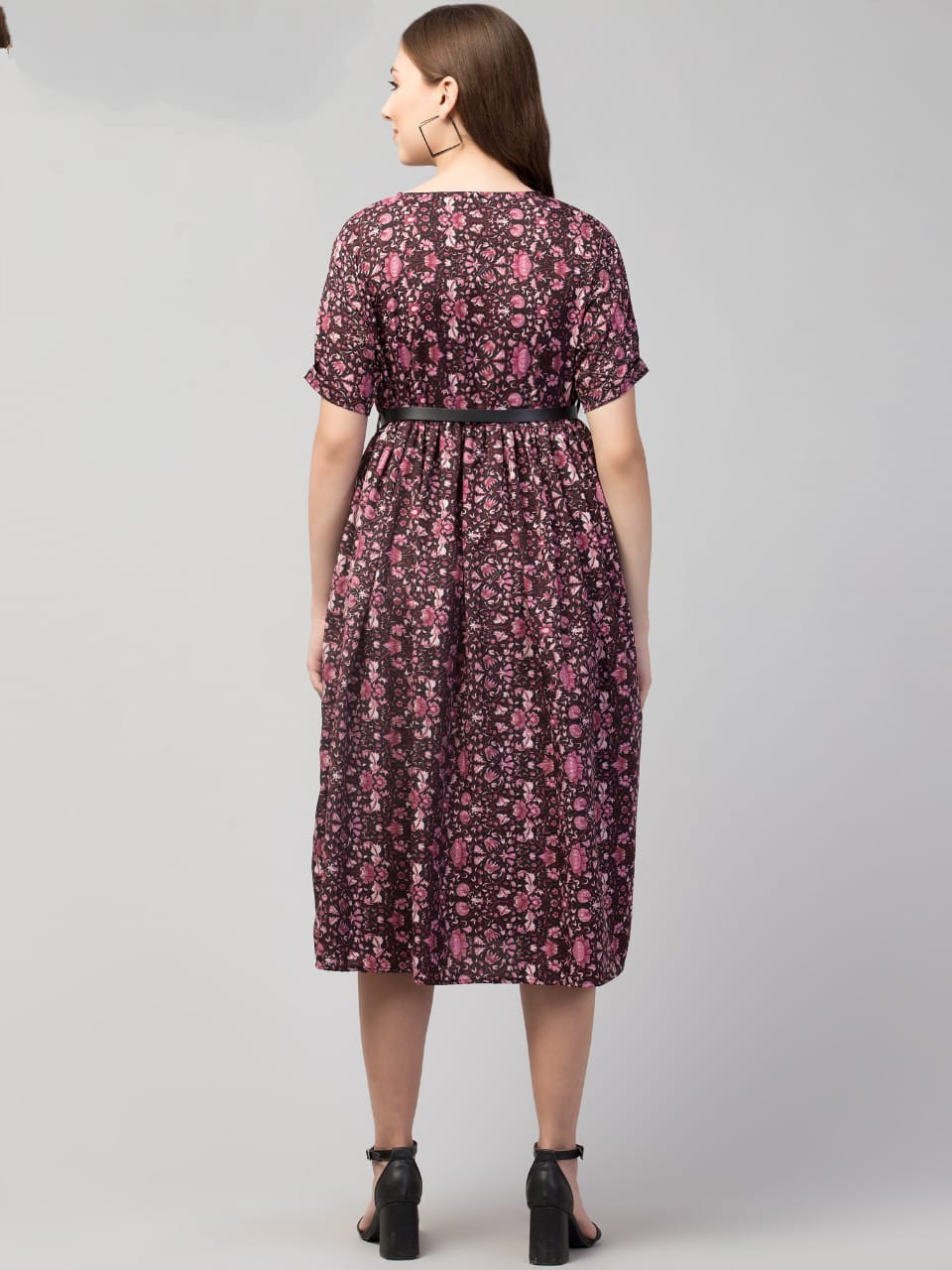 PAVONINE Wine Color Jaipuri Print Belt Dress For Women | Grocsy