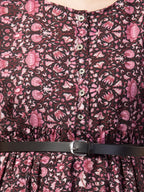 PAVONINE Wine Color Jaipuri Print Belt Dress For Women | Grocsy