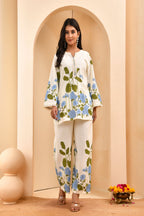 Vaasva Women White Placement Floral Printed Cord Set | Grocsy