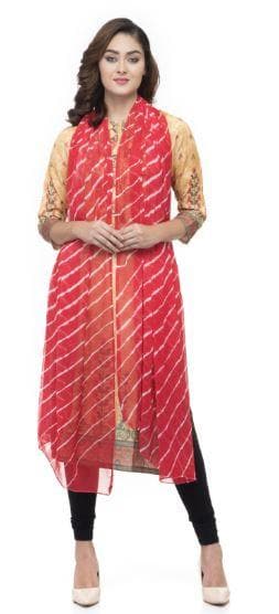 A R Silk Women's Chiffon Leheriya Design Red Regular Dupatta | Grocsy