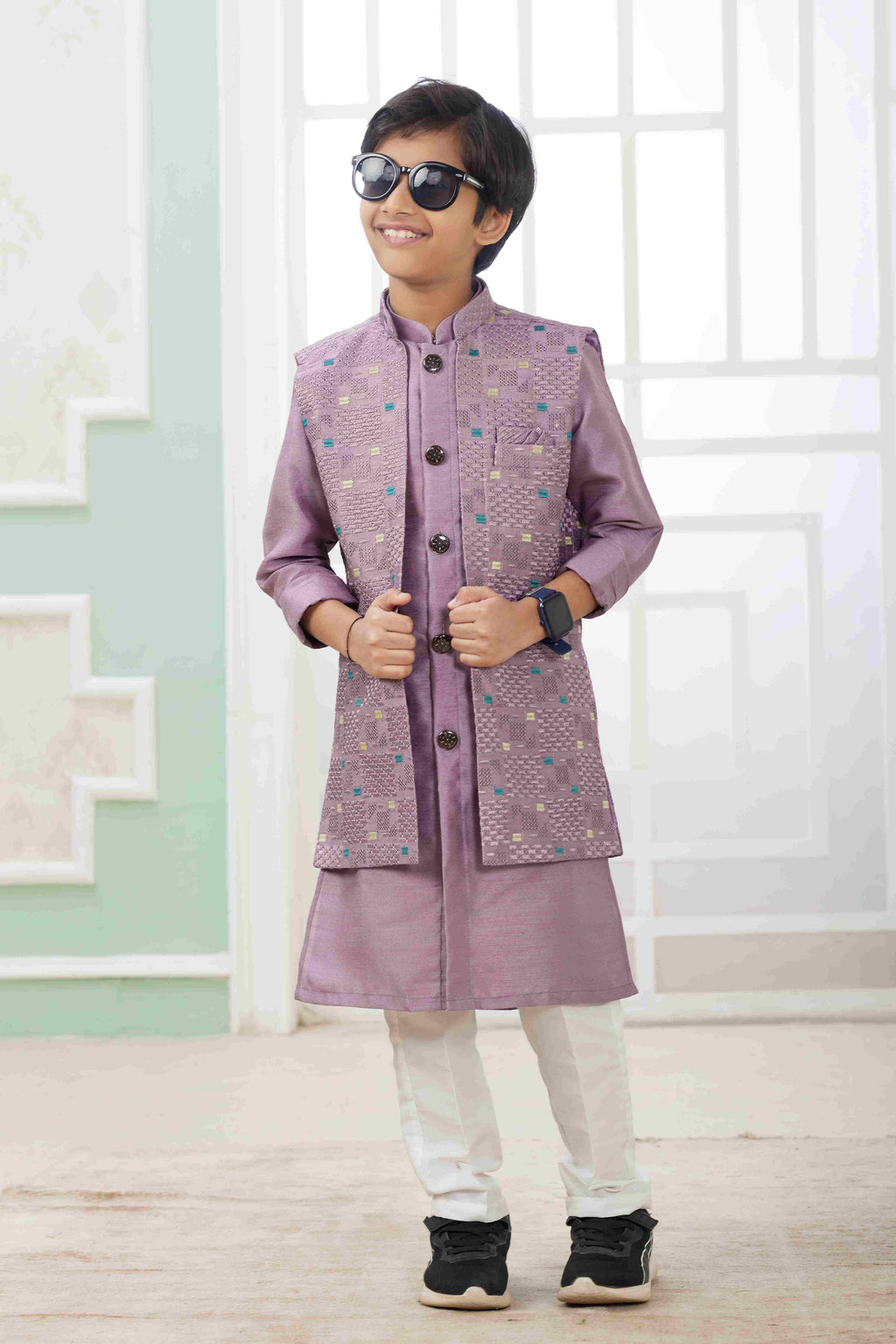 Raivat Ethnic Art Silk Embroidery Work 3 Pics Jacket Set In Onion Pink Colour | Grocsy