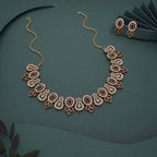 Tehzeeb Creations Gold-Polished Maroon Colour Choker With Dangle Earrings - Swadesiicart