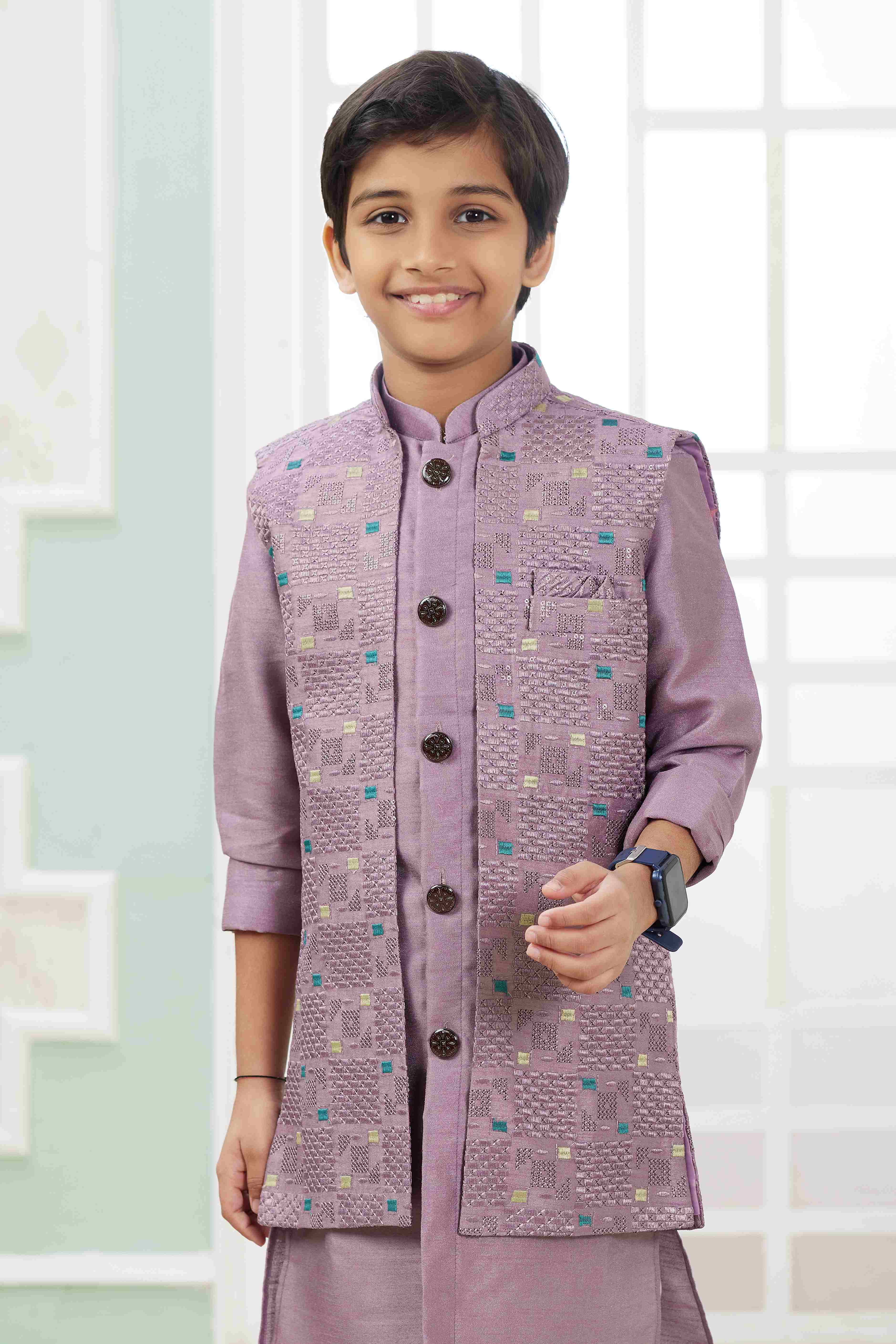 Raivat Ethnic Art Silk Embroidery Work 3 Pics Jacket Set In Onion Pink Colour | Grocsy