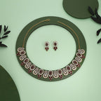 Tehzeeb Creations Gold-Polished Maroon Colour Choker With Dangle Earrings - Swadesiicart