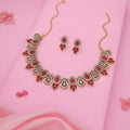 Tehzeeb Creations Gold-Polished Pink Colour Choker With Dangle Earrings | Grocsy