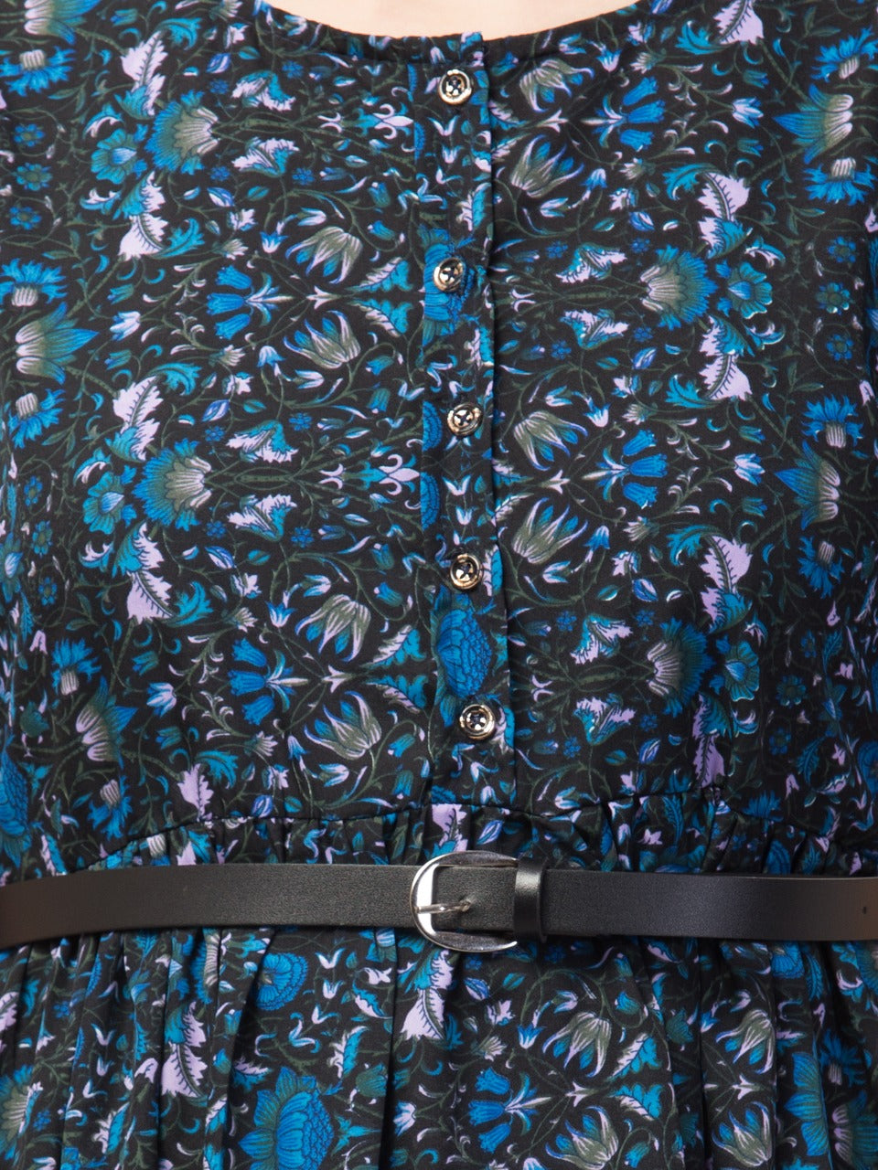 PAVONINE Navy Blue Color Jaipuri Print Belt Dress For Women | Grocsy