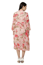 PAVONINE Peach Color Flower Printed Straight Dress For Women | Grocsy