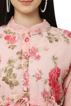 PAVONINE Peach Color Flower Printed Straight Dress For Women | Grocsy