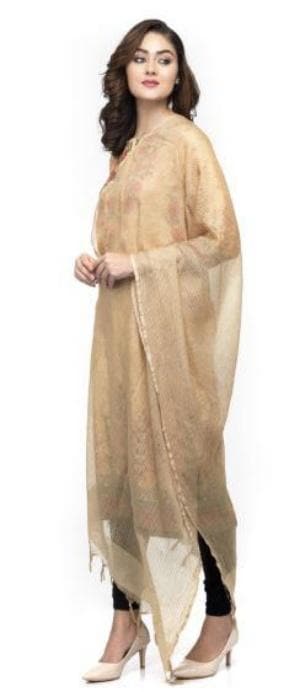 A R Silk Women's Kota Cotton Self Design Golden Regular Dupatta | Grocsy