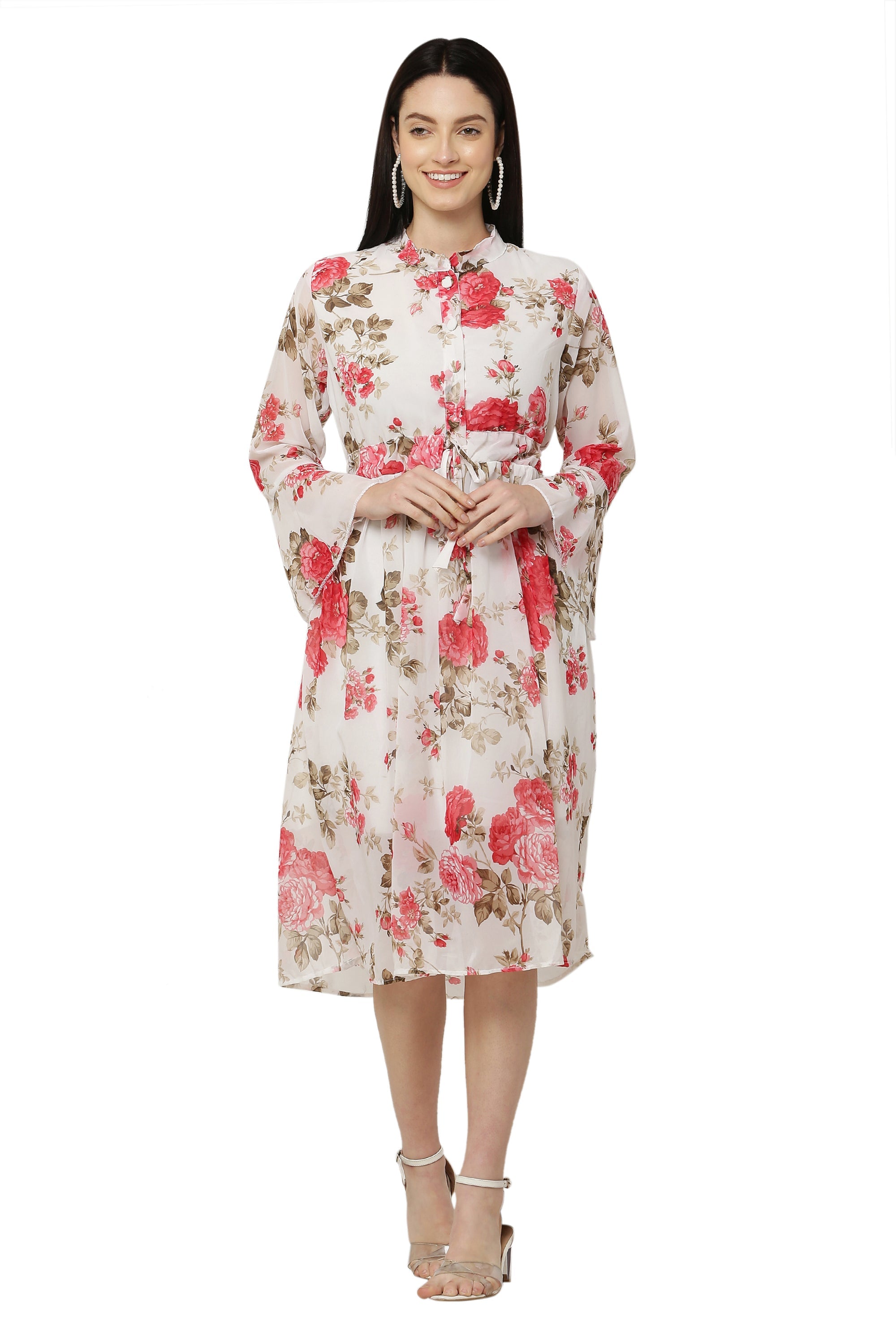 PAVONINE Pink Color Flower Printed Straight Dress For Women | Grocsy