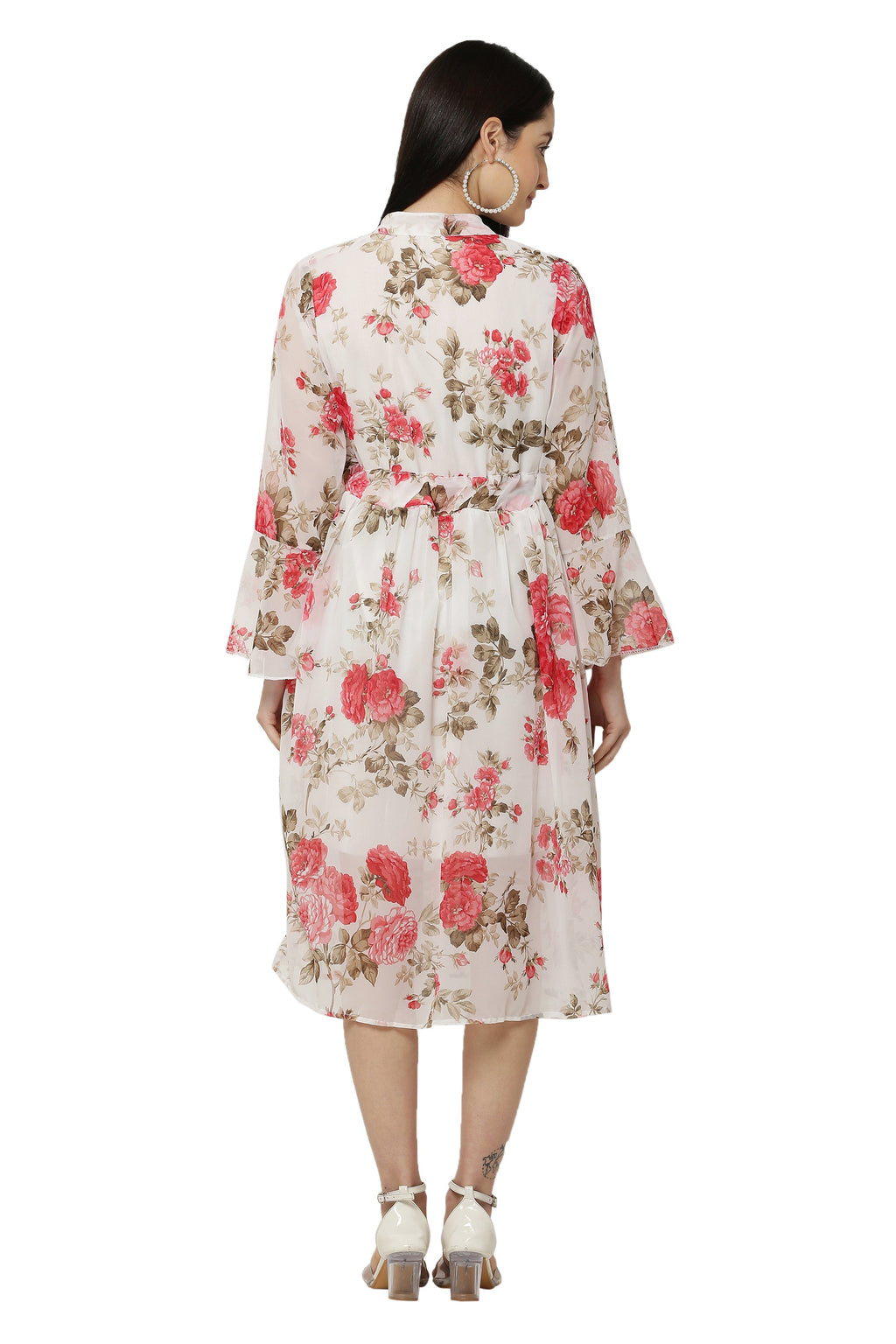 PAVONINE Pink Color Flower Printed Straight Dress For Women | Grocsy