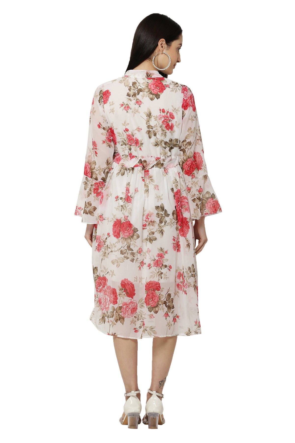 PAVONINE Pink Color Flower Printed Straight Dress For Women | Grocsy