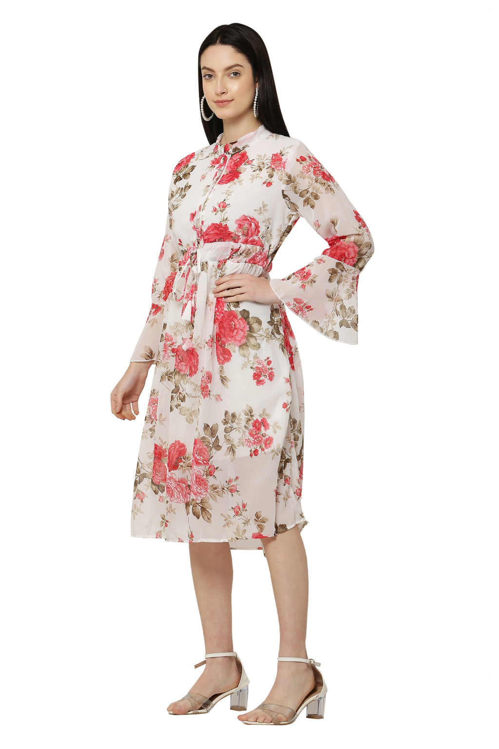 PAVONINE Pink Color Flower Printed Straight Dress For Women | Grocsy
