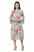 PAVONINE Rama Green Color Flower Printed Straight Dress For Women | Grocsy