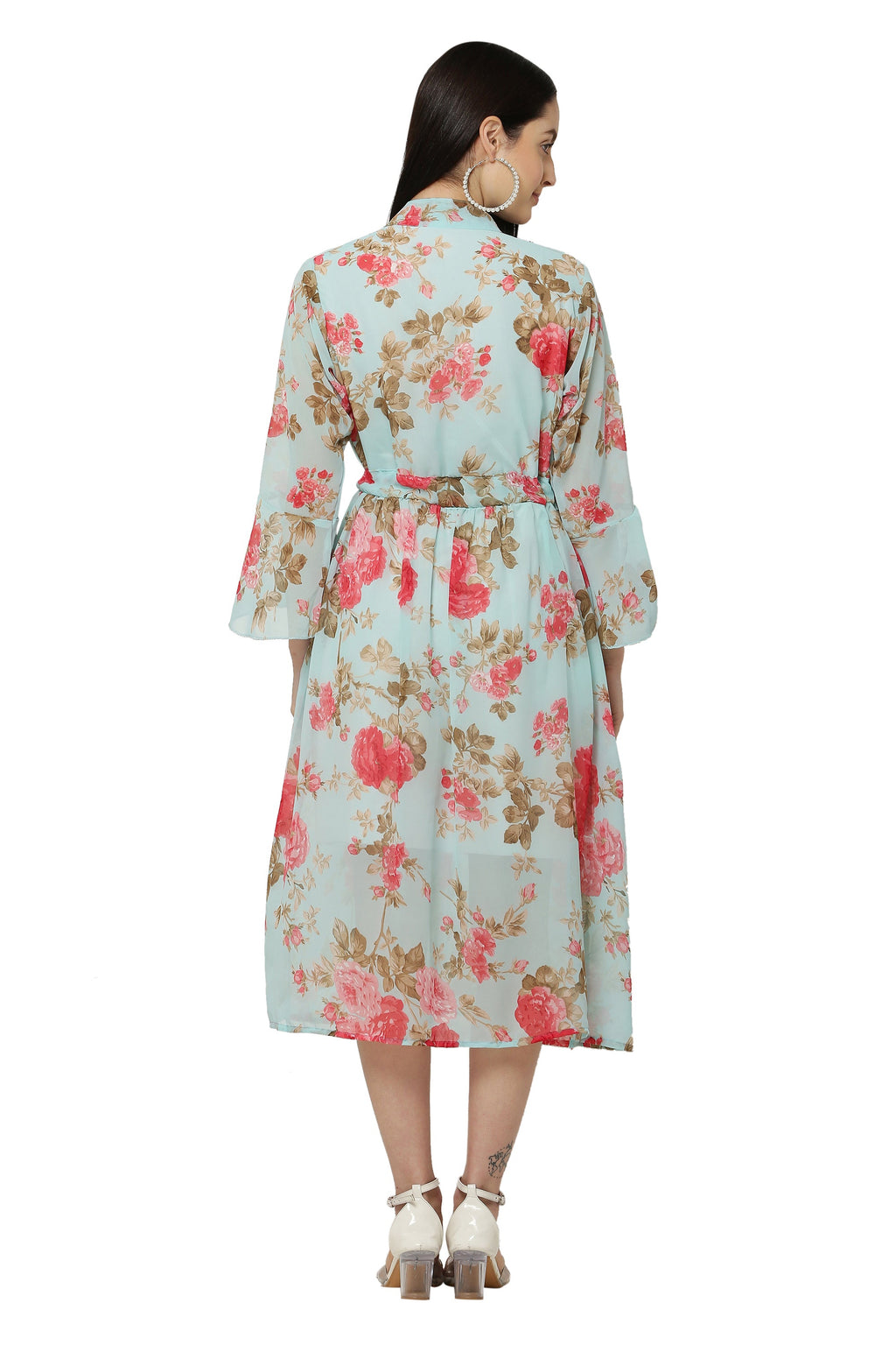 PAVONINE Rama Green Color Flower Printed Straight Dress For Women | Grocsy