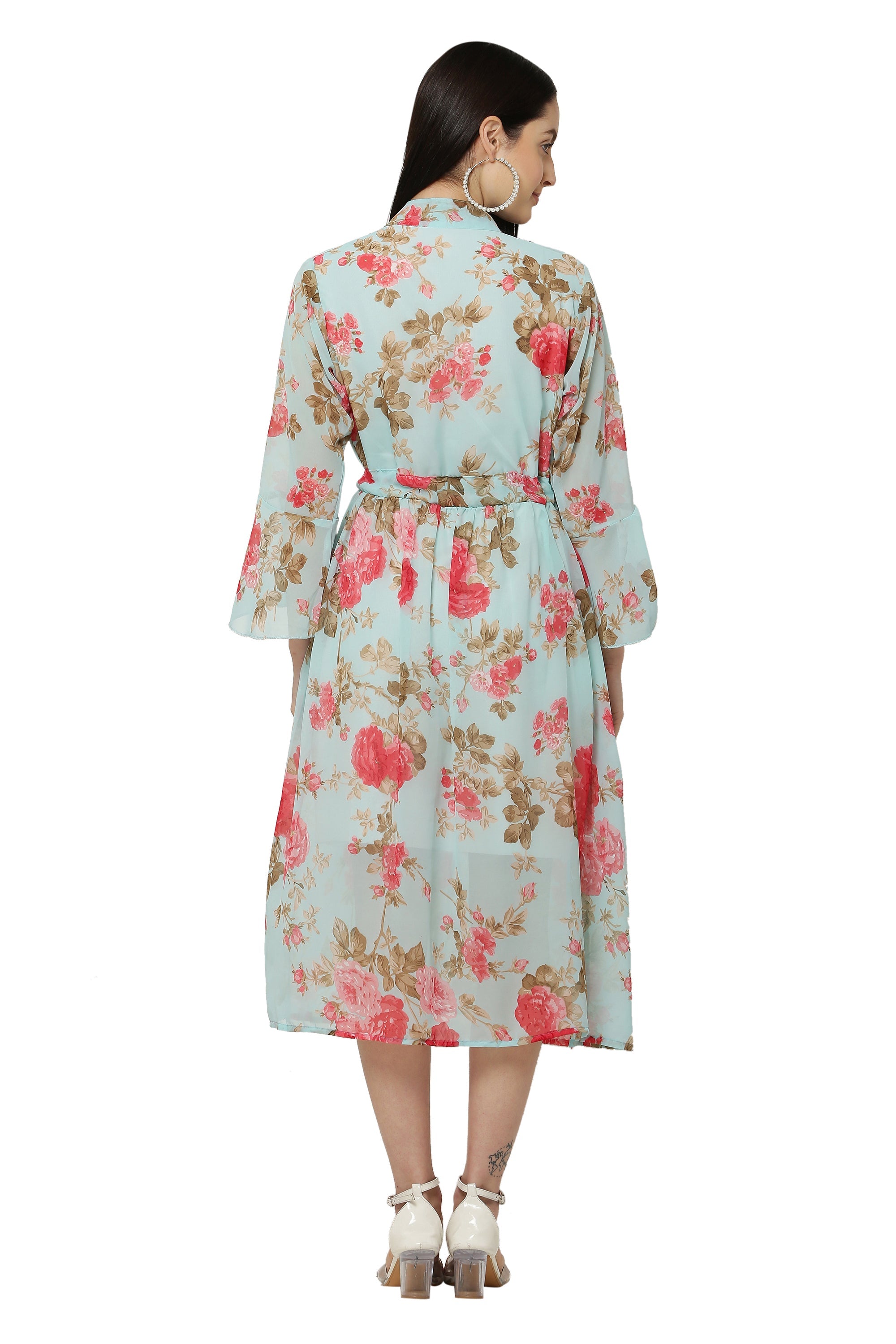 PAVONINE Rama Green Color Flower Printed Straight Dress For Women | Grocsy