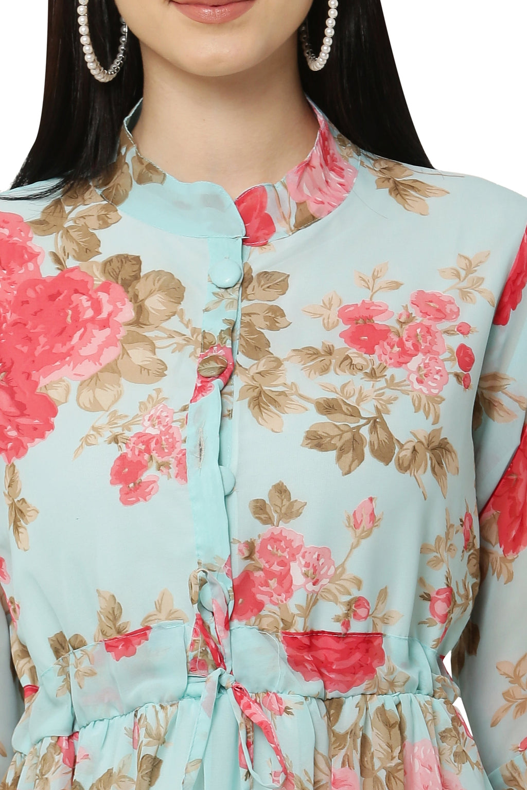 PAVONINE Rama Green Color Flower Printed Straight Dress For Women | Grocsy