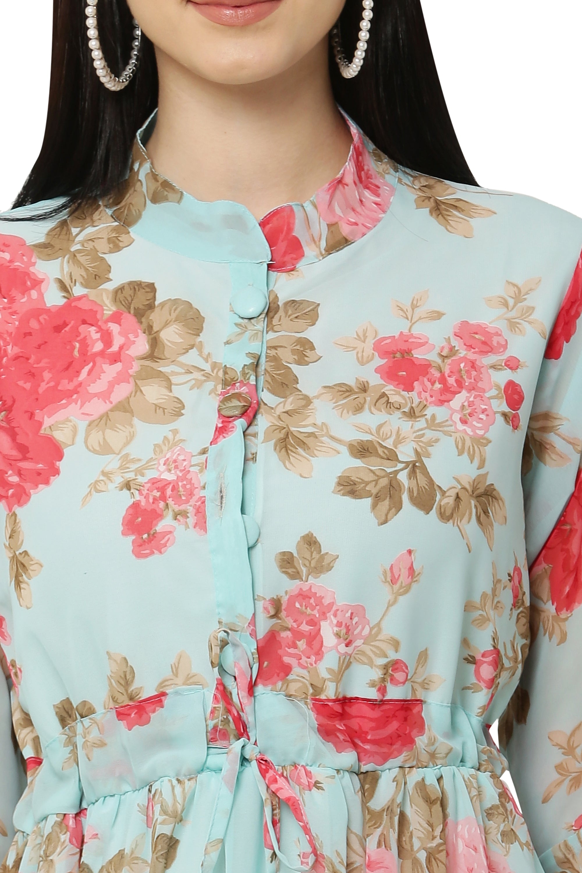 PAVONINE Rama Green Color Flower Printed Straight Dress For Women | Grocsy