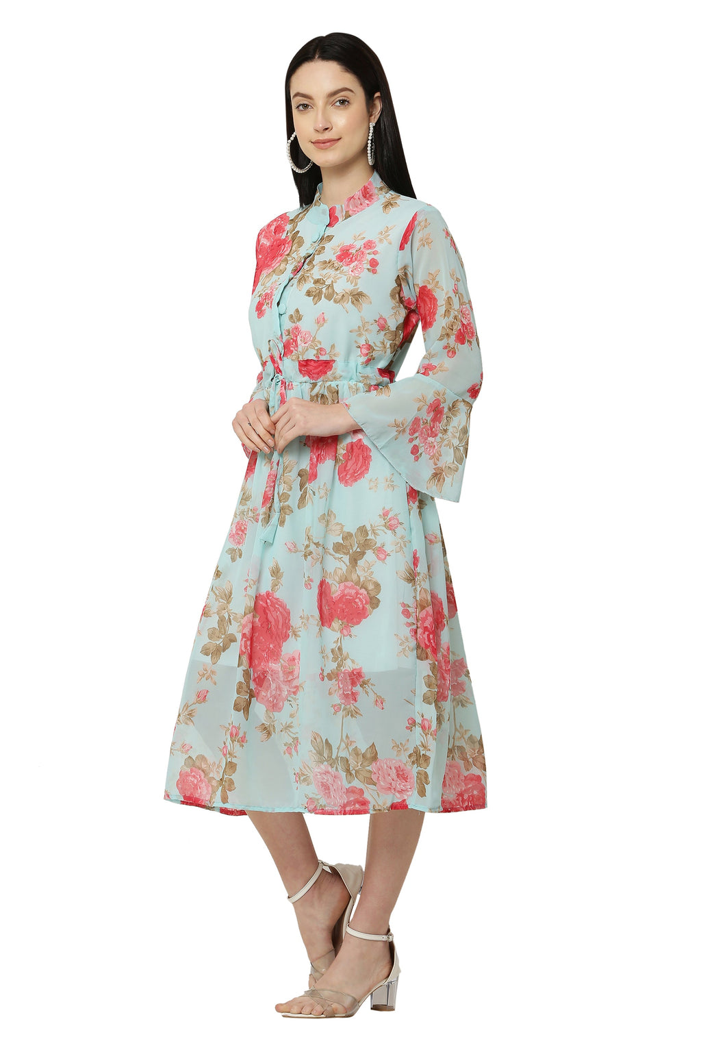 PAVONINE Rama Green Color Flower Printed Straight Dress For Women | Grocsy