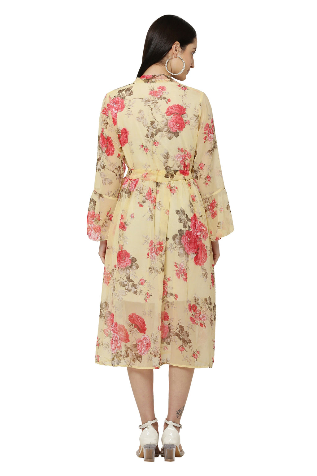 PAVONINE Yellow Color Flower Printed Straight Dress For Women | Grocsy