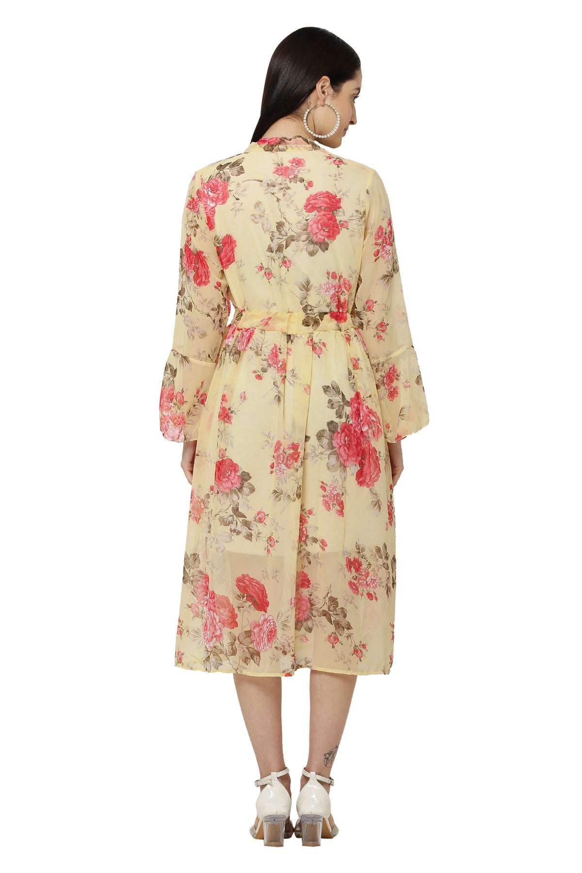 PAVONINE Yellow Color Flower Printed Straight Dress For Women | Grocsy
