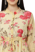 PAVONINE Yellow Color Flower Printed Straight Dress For Women | Grocsy