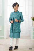 Raivat Ethnic Art Silk Embroidery Work 3 Pics Jacket Set In Rama Green Colour | Grocsy