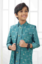 Raivat Ethnic Art Silk Embroidery Work 3 Pics Jacket Set In Rama Green Colour | Grocsy
