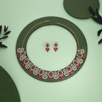 Tehzeeb Creations Gold-Polished Pink Colour Choker With Dangle Earrings | Grocsy