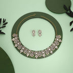 Tehzeeb Creations Gold-Polished White Colour Choker With Dangle Earrings | Grocsy