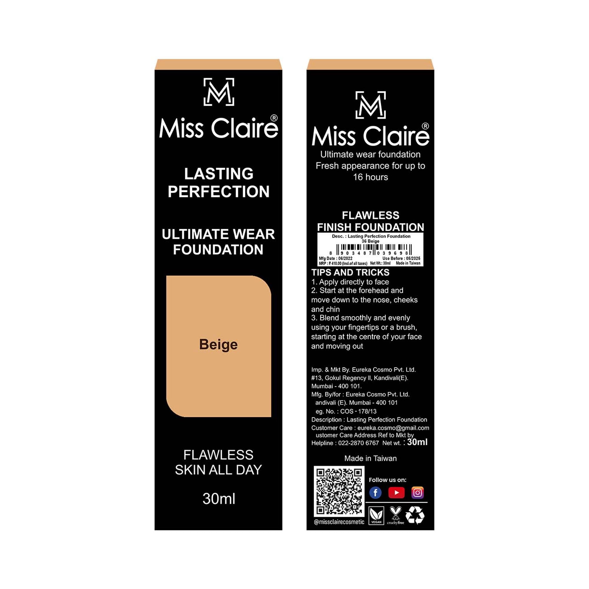 Miss Claire Lasting Perfection Ultimate Wear Foundation - 36 Beige | Grocsy