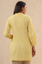 Juniper Womens Yellow Cotton Slub Embroidered High Low Tunic | Grocsy
