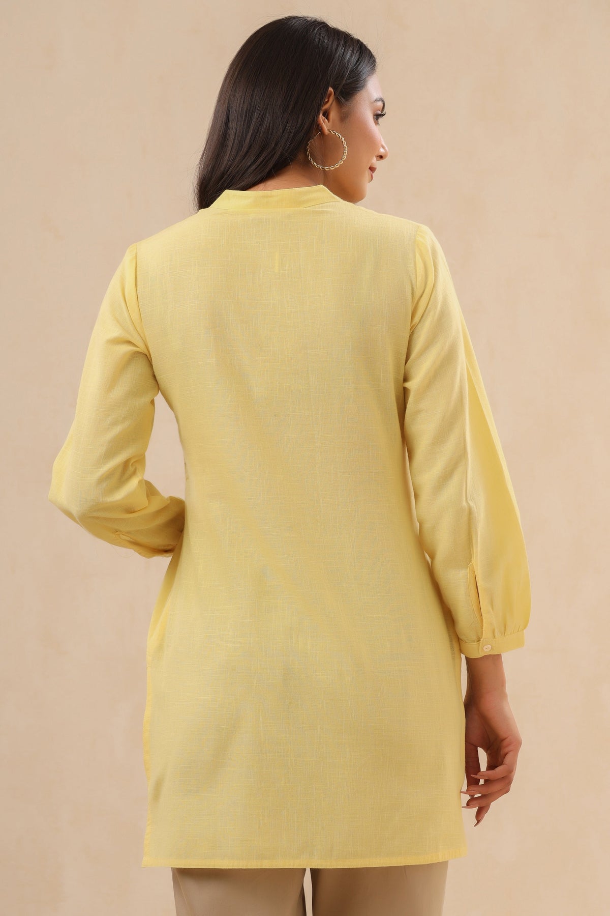 Juniper Womens Yellow Cotton Slub Embroidered High Low Tunic | Grocsy