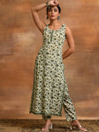 Aks Floral Printed Pure Cotton Straight Kurta with Trousers | Grocsy