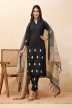 Vaasva Women Black Embroidered Suit Set | Grocsy