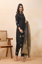 Vaasva Women Black Embroidered Suit Set | Grocsy