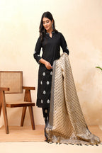Vaasva Women Black Embroidered Suit Set | Grocsy