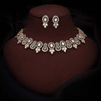 Tehzeeb Creations Gold-Polished White Colour Choker With Dangle Earrings | Grocsy