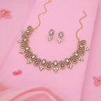 Tehzeeb Creations Gold-Polished White Colour Choker With Dangle Earrings | Grocsy