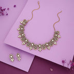Tehzeeb Creations Gold-Polished White Colour Choker With Dangle Earrings | Grocsy