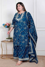 Miravan Plus Size Women'S Gota Patti Cotton Kurta Paired With Palazzo And Dupatta | Grocsy
