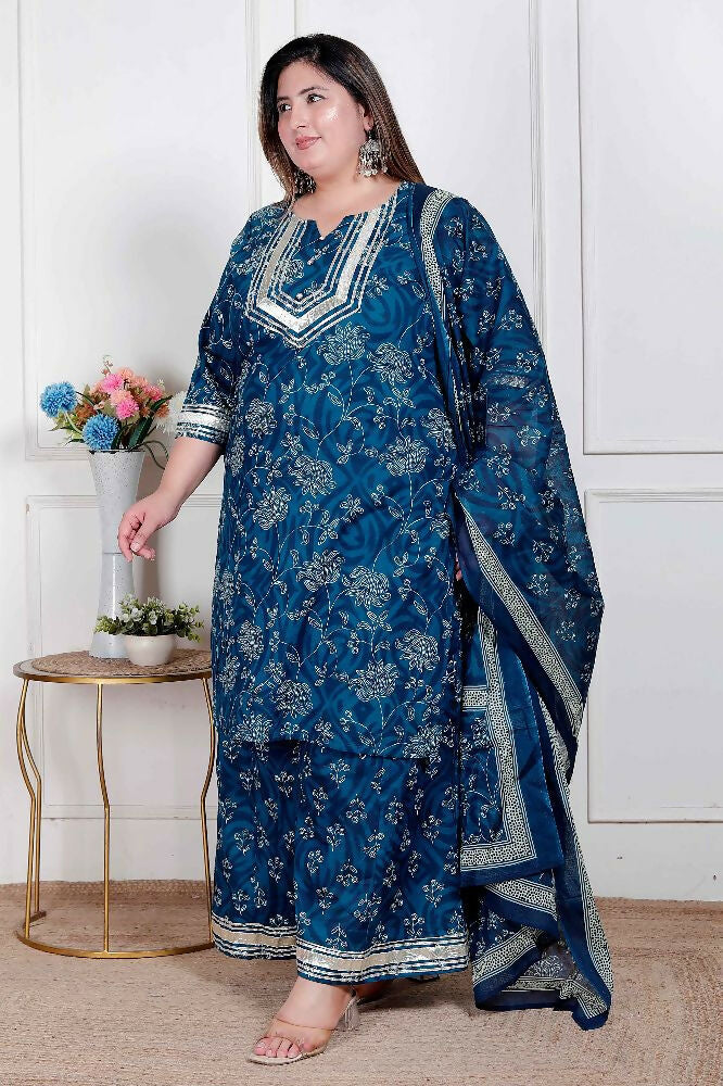 Miravan Plus Size Women'S Gota Patti Cotton Kurta Paired With Palazzo And Dupatta | Grocsy