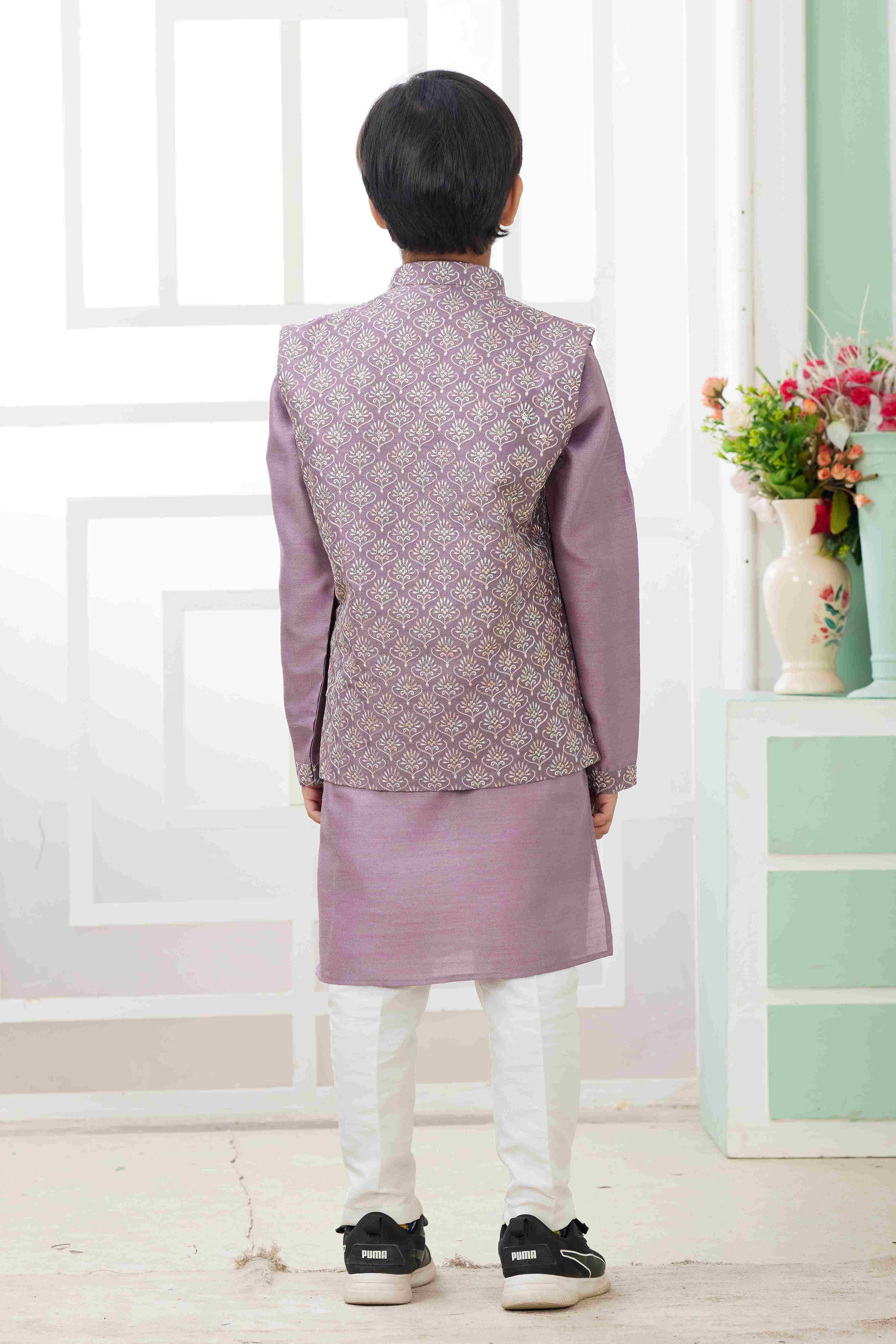 Raivat Ethnic Art Silk Embroidery Work 3 Pics Jacket Set In Dark Onion Pink Colour | Grocsy